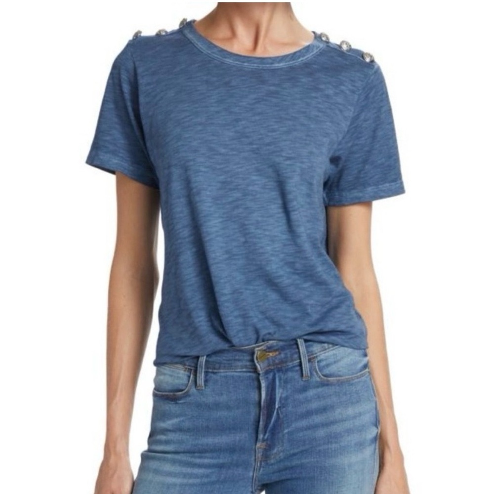 Veronica Beard Carla Epaulette Button Detail T-shirt